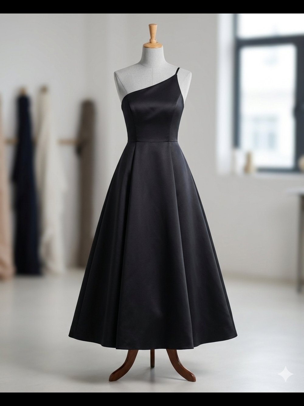 Urban Girl Nites One-Shoulder Black Satin A-Line Gown